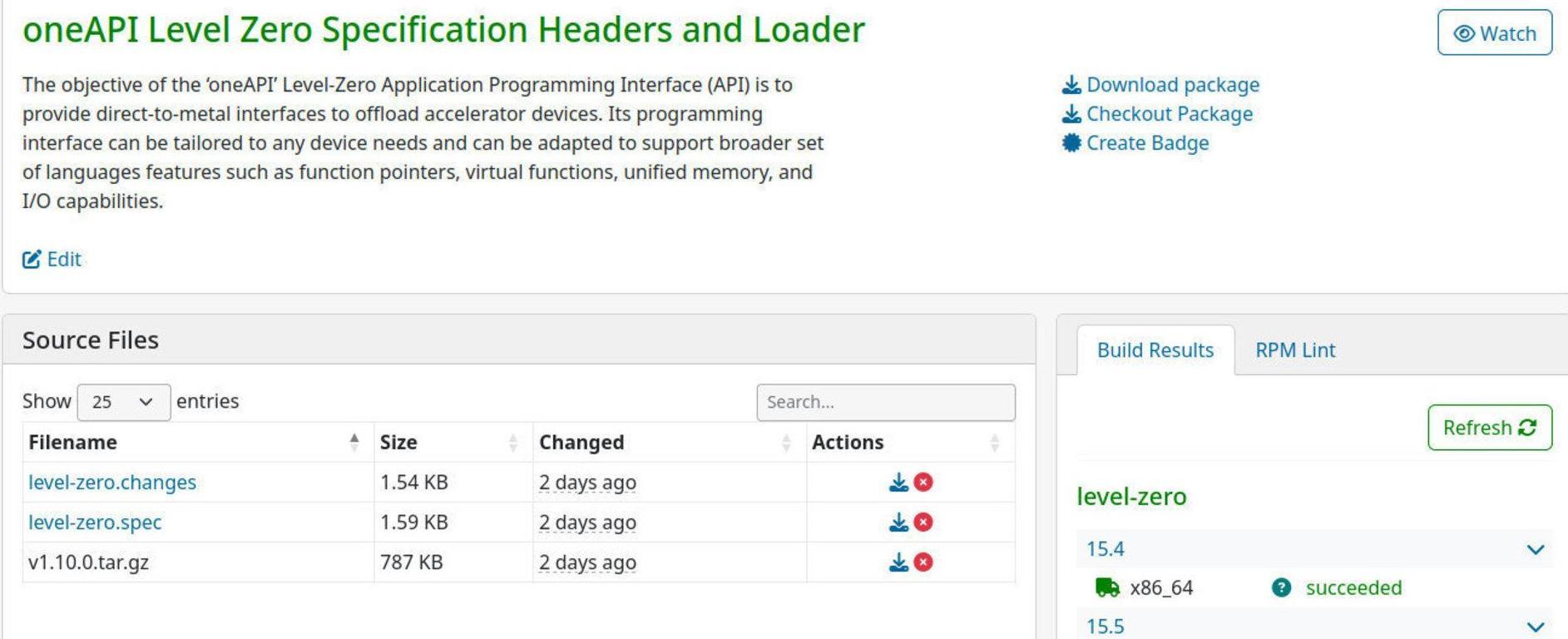 Level Zero Library of oneAPI version 1.10.0 available for openSUSE Linux.