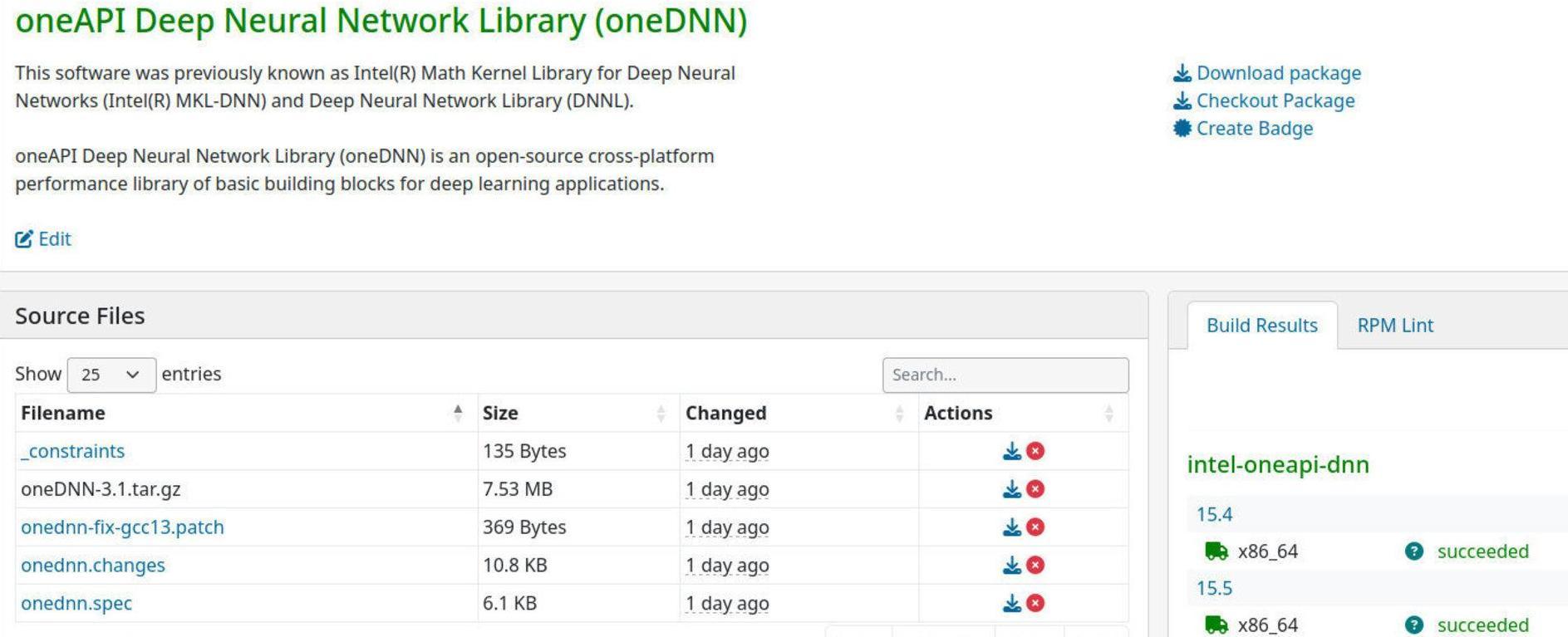 Library of oneAPI-DNN version 3.1 available for openSUSE Linux. 